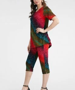 Jostar Women's Stretchy Capri Pant Set Short Sleeve Print-903BN-SRP1-W182