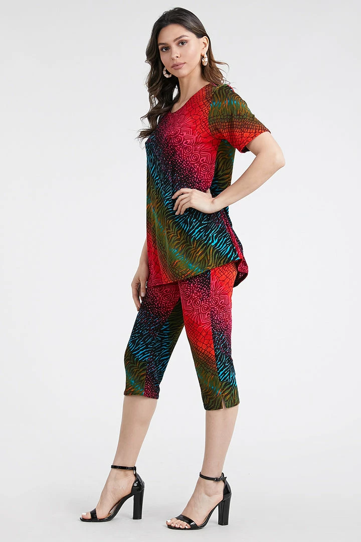 Jostar Women's Stretchy Capri Pant Set Short Sleeve Print-903BN-SRP1-W182