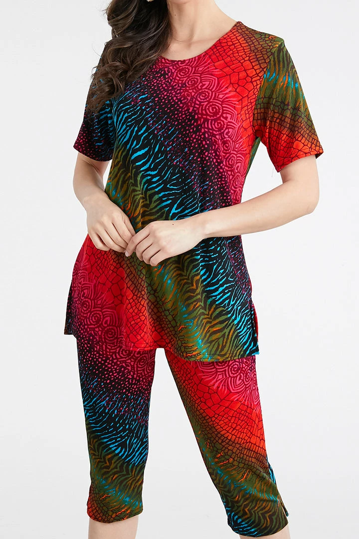 Jostar Women's Stretchy Capri Pant Set Short Sleeve Print-903BN-SRP1-W182