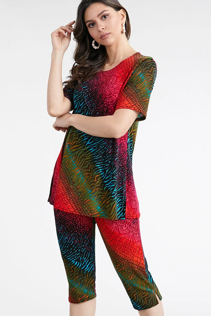 Jostar Women's Stretchy Capri Pant Set Short Sleeve Print-903BN-SRP1-W182