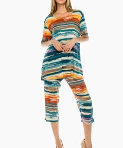 Pant Sets Jostar Women's Stretchy Capri Pant Set Short Sleeve Print-903BN-SRP1-W213