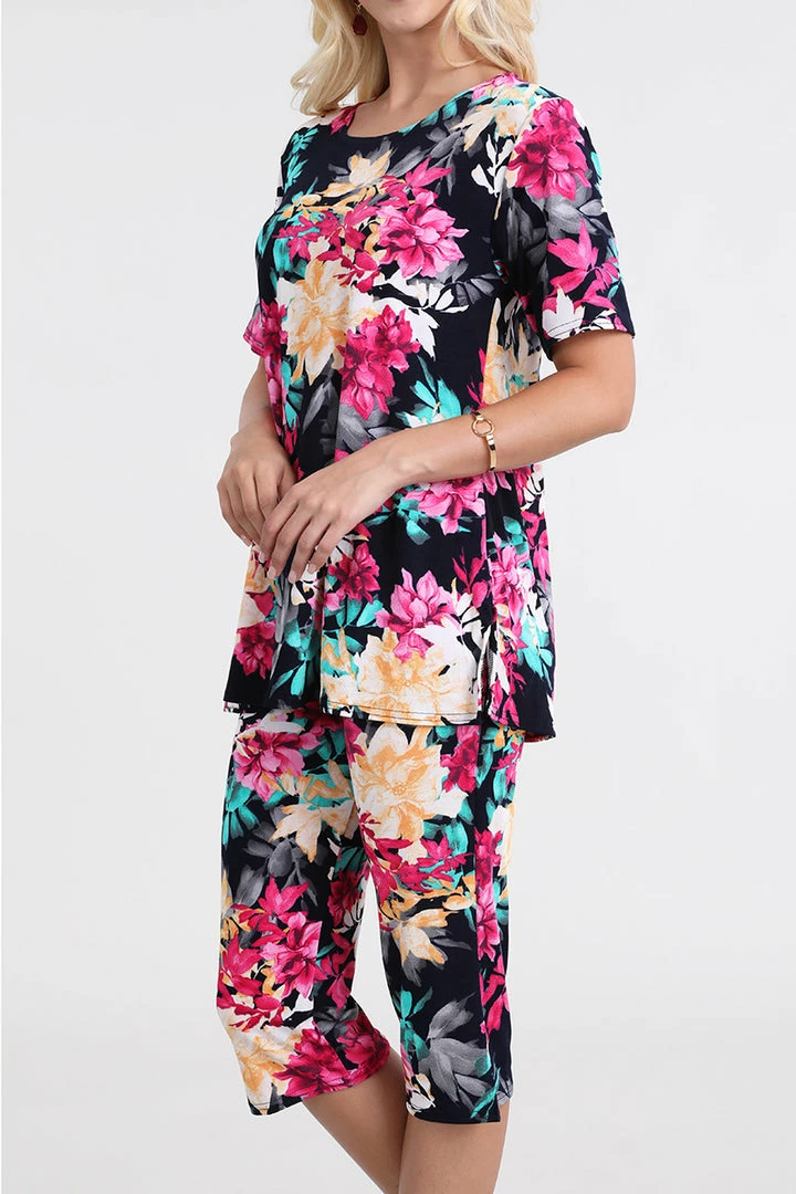 Jostar Women's Stretchy Capri Pant Set Short Sleeve Print-903BN-SRP1-W214