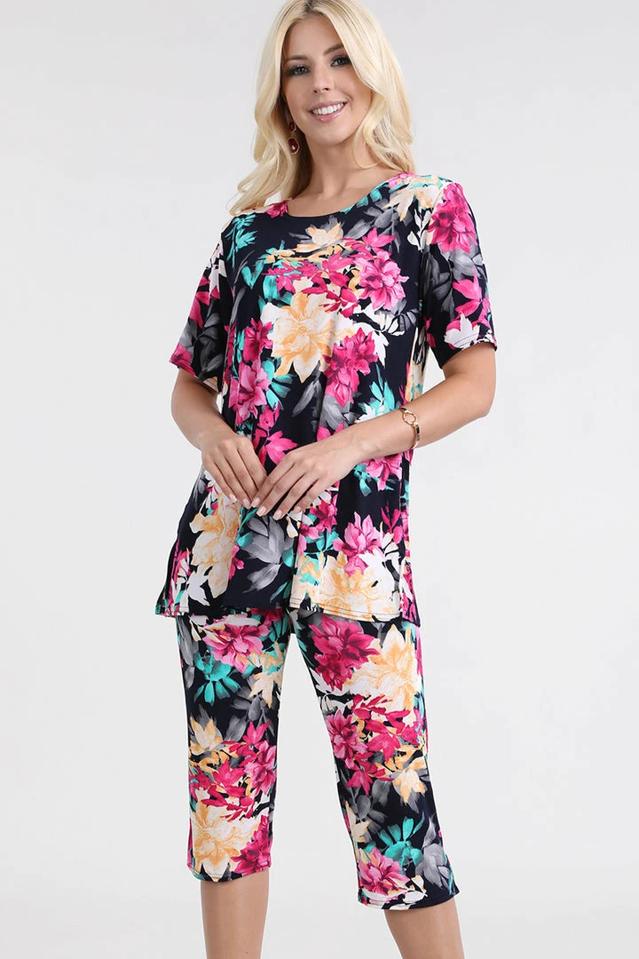 Jostar Women's Stretchy Capri Pant Set Short Sleeve Print-903BN-SRP1-W214