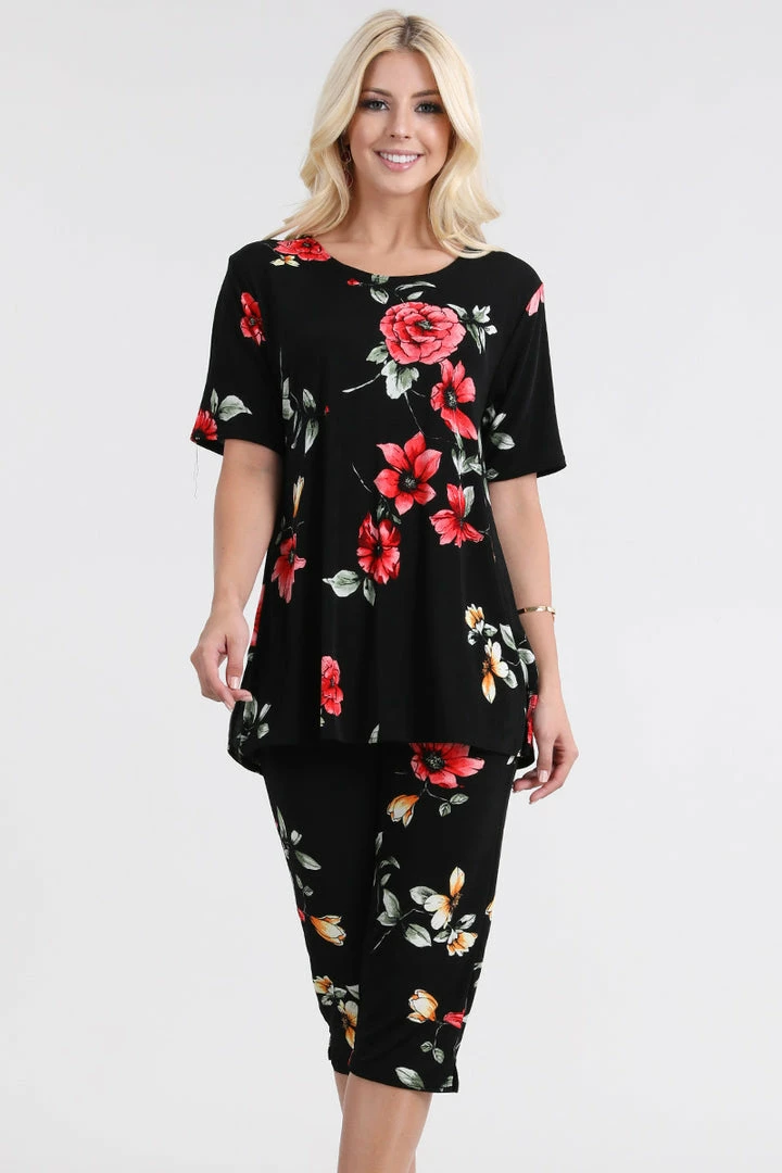 Jostar Women's Stretchy Capri Pant Set Short Sleeve Print-903BN-SRP1-W215 Pants