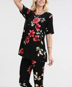 Jostar Women's Stretchy Capri Pant Set Short Sleeve Print-903BN-SRP1-W215 Pants