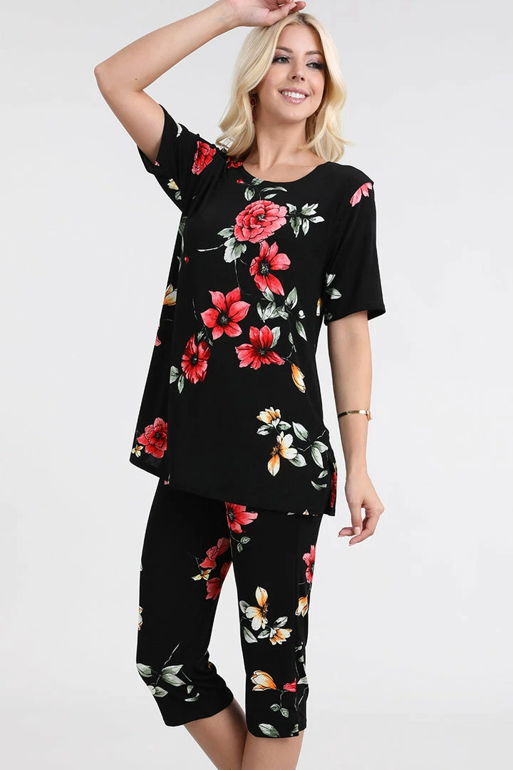 Jostar Women's Stretchy Capri Pant Set Short Sleeve Print-903BN-SRP1-W215 Pants