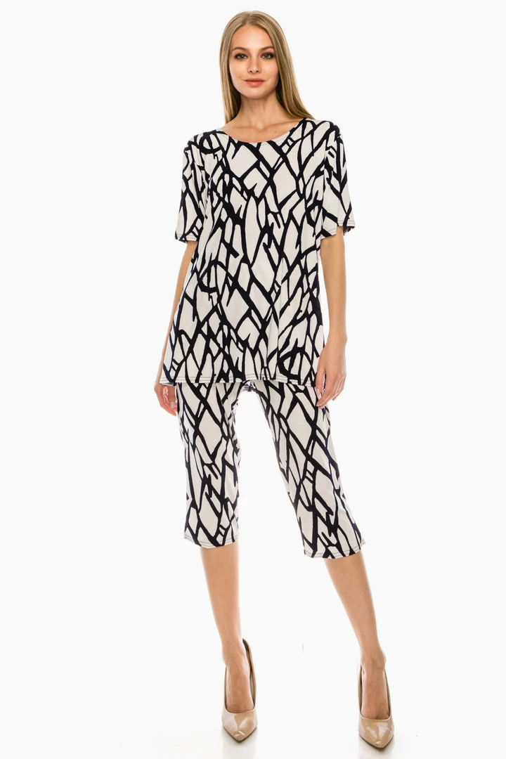 Jostar Women's Stretchy Capri Pant Set Short Sleeve Print-903BN-SRP1-W225