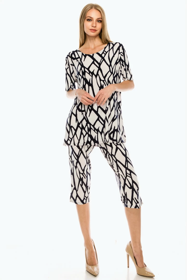 Jostar Women's Stretchy Capri Pant Set Short Sleeve Print-903BN-SRP1-W225