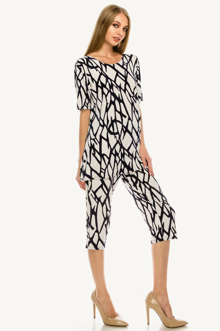 Jostar Women's Stretchy Capri Pant Set Short Sleeve Print-903BN-SRP1-W225