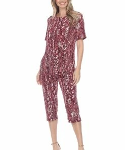 Jostar Women's Stretchy Capri Pant Set Short Sleeve Print-903BN-SRP1-W247 Pant Sets