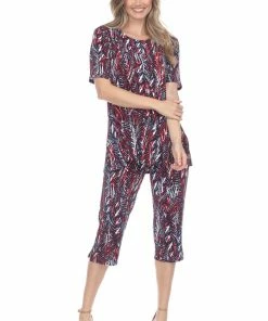 Jostar Women's Stretchy Capri Pant Set Short Sleeve Print-903BN-SRP1-W247 Pant Sets