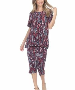 Jostar Women's Stretchy Capri Pant Set Short Sleeve Print-903BN-SRP1-W247 Pant Sets