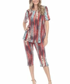 Pant Sets Jostar Women's Stretchy Capri Pant Set Short Sleeve Print-903BN-SRP1-W249