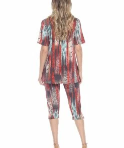Pant Sets Jostar Women's Stretchy Capri Pant Set Short Sleeve Print-903BN-SRP1-W249