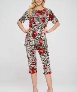 Jostar Women's Stretchy Capri Pant Set Short Sleeve Print-903BN-SRP1-W307 Pant Sets