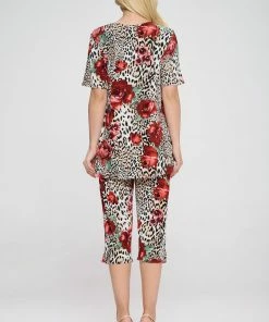 Jostar Women's Stretchy Capri Pant Set Short Sleeve Print-903BN-SRP1-W307 Pant Sets