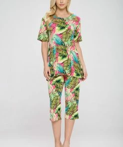 Pant Sets Jostar Women's Stretchy Capri Pant Set Short Sleeve Print-903BN-SRP1-W311