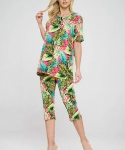 Pant Sets Jostar Women's Stretchy Capri Pant Set Short Sleeve Print-903BN-SRP1-W311