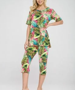 Pant Sets Jostar Women's Stretchy Capri Pant Set Short Sleeve Print-903BN-SRP1-W311