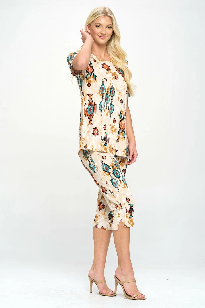 Jostar Online Desert Print Capri Pant Set Short Sleeve-903BN-SP-W317