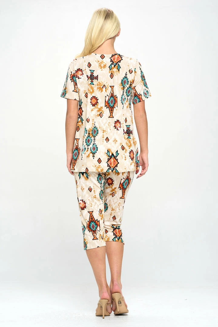 Jostar Online Desert Print Capri Pant Set Short Sleeve-903BN-SP-W317