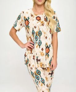 Jostar Online Desert Print Capri Pant Set Short Sleeve-903BN-SP-W317