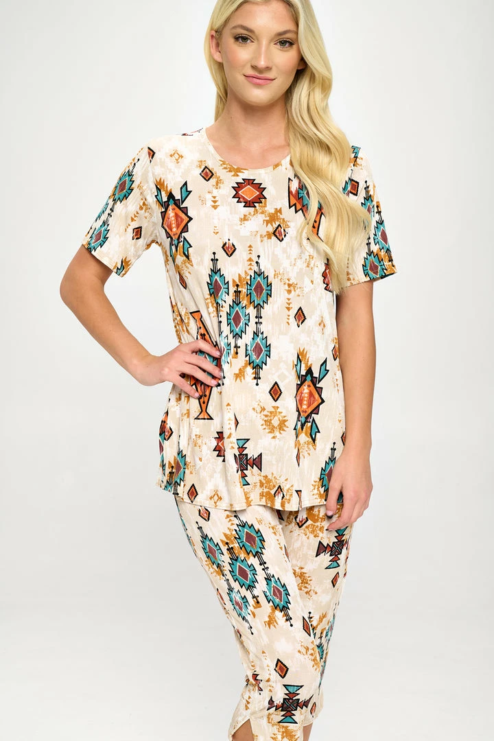 Jostar Online Desert Print Capri Pant Set Short Sleeve-903BN-SP-W317