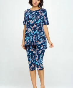 Jostar Stretchy Capri Pant Set Short Sleeve Print-903BN-SRP1-W323