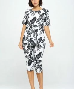 Jostar Stretchy Capri Pant Set Short Sleeve Print-903BN-SRP1-W324