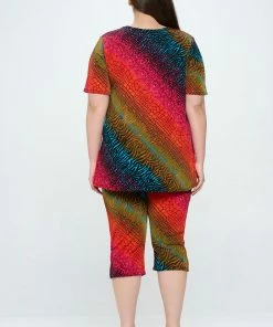 Jostar Women's Stretchy Capri Pants Set Short Sleeve Plus Print, 903BN-SXP-W182 Plus Size