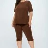 Pant Sets Jostar Women's Stretchy Capri Pant Set Short Sleeve In Plus Size, 903BN-SX
