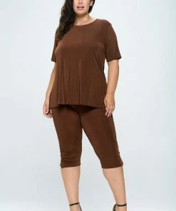 Pant Sets Jostar Women's Stretchy Capri Pant Set Short Sleeve In Plus Size, 903BN-SX