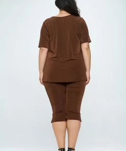 Pant Sets Jostar Women's Stretchy Capri Pant Set Short Sleeve In Plus Size, 903BN-SX