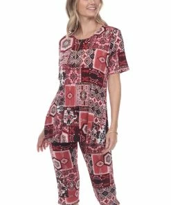 Jostar Women's Stretchy Capri Pant Set Short Sleeve Print-903BN-SRP1-W166 Pant Sets