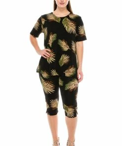 Jostar Leaves Print Capri Pant Set Short Sleeve-903BN-SRP1-W002