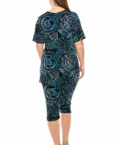 Pant Sets Jostar Women's Stretchy Capri Pants Set Short Sleeve Plus Print, 903BN-SXP-W014