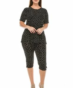 Jostar Black And White Polka Dot Print Capri Pant Set -903BN-SRP1-W032