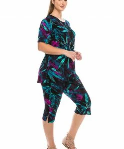 Pant Sets Jostar Women's Stretchy Capri Pants Set Short Sleeve Plus Print, 903BN-SXP-W101