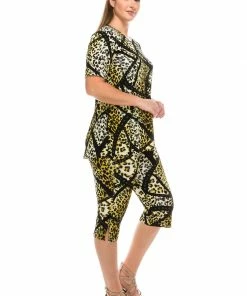 Pant Sets Jostar Women's Stretchy Capri Pants Set Short Sleeve Plus Print, 903BN-SXP-W115