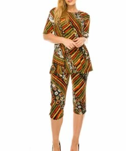 Pant Sets Jostar Women's Stretchy Capri Pants Set Short Sleeve Plus Print, 903BN-SXP-W160