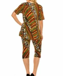 Pant Sets Jostar Women's Stretchy Capri Pants Set Short Sleeve Plus Print, 903BN-SXP-W160