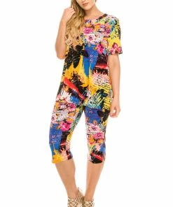 Jostar Women's Stretchy Capri Pants Set Short Sleeve Plus Print, 903BN-SXP-W169