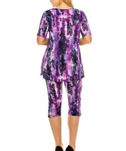 Jostar Women's Stretchy Capri Pants Set Short Sleeve Plus Print, 903BN-SXP-W170