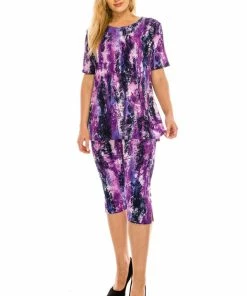 Jostar Women's Stretchy Capri Pants Set Short Sleeve Plus Print, 903BN-SXP-W170