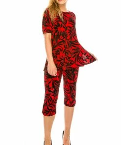 Pants Jostar Women's Stretchy Capri Pant Set Short Sleeve Print-903BN-SRP1-W173
