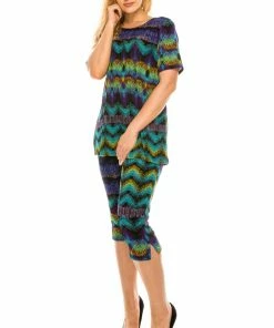 Pant Sets Jostar Women's Stretchy Capri Pant Set Short Sleeve Print-903BN-SRP1-W176