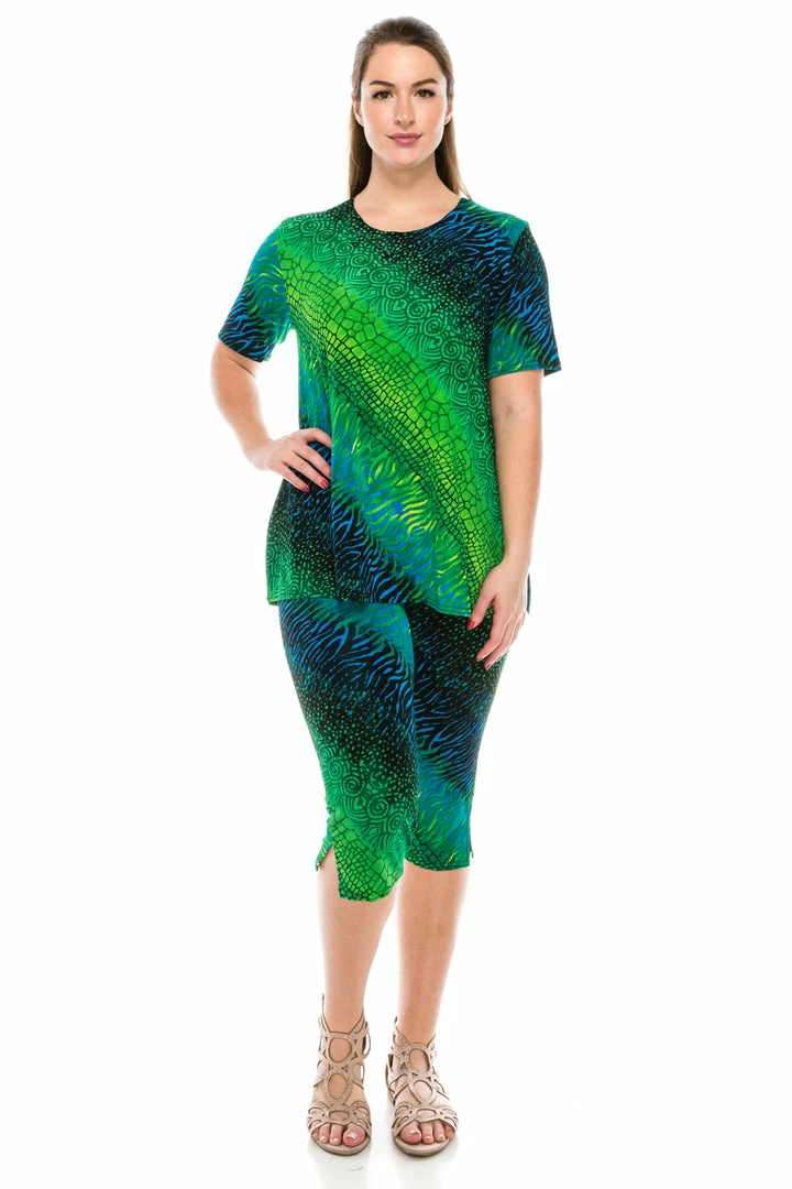 Jostar Women's Stretchy Capri Pants Set Short Sleeve Plus Print, 903BN-SXP-W182 Plus Size