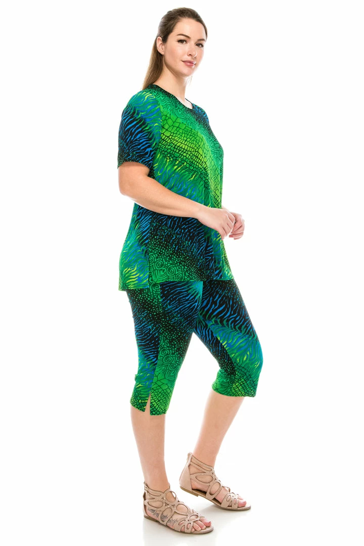 Jostar Women's Stretchy Capri Pants Set Short Sleeve Plus Print, 903BN-SXP-W182 Plus Size