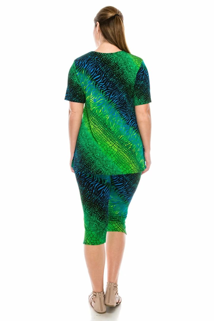 Jostar Women's Stretchy Capri Pants Set Short Sleeve Plus Print, 903BN-SXP-W182 Plus Size
