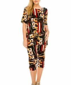 Pant Sets Jostar Women's Stretchy Capri Pants Set Short Sleeve Plus Print, 903BN-SXP-W186